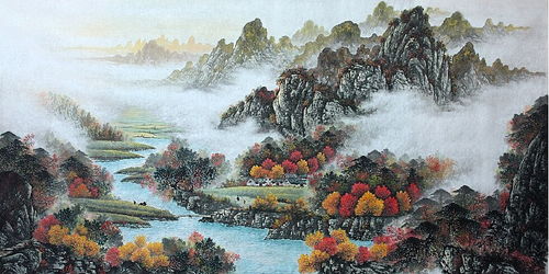 山水畫秋景題款古詩句