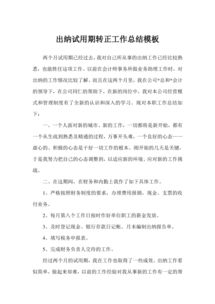 出納試用期轉正總結報告(試用期轉正總結報告)