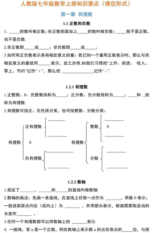 七級有理數基礎知識填空