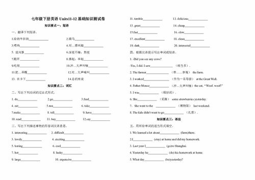 七級英語基礎(chǔ)知識測試