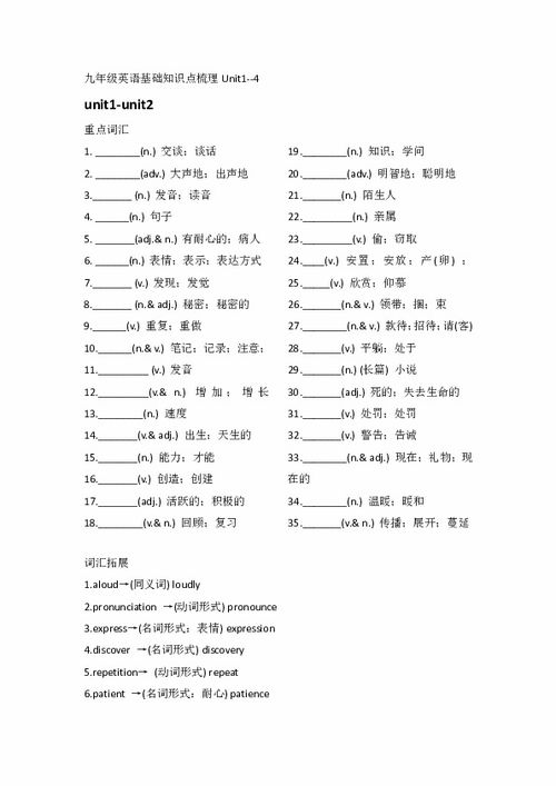 九級英語基礎(chǔ)知識梳理