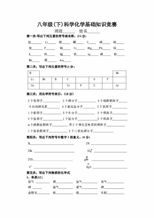 初中八級(jí)化學(xué)基礎(chǔ)知識(shí)點(diǎn)總結(jié)