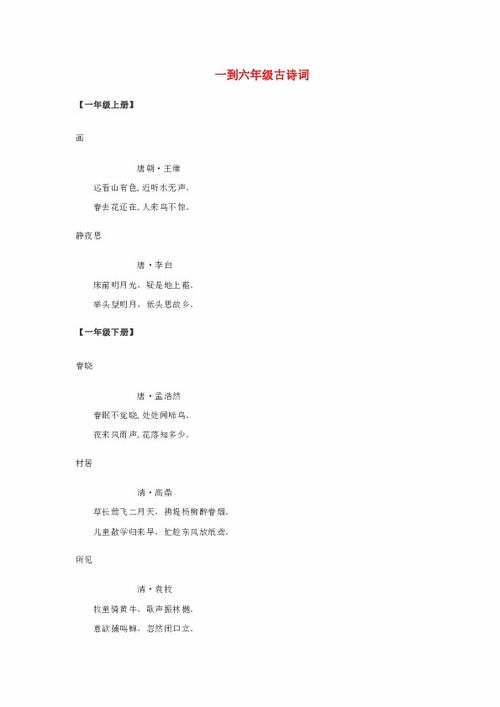 關(guān)于一到六級(jí)的古詩基礎(chǔ)知識(shí)